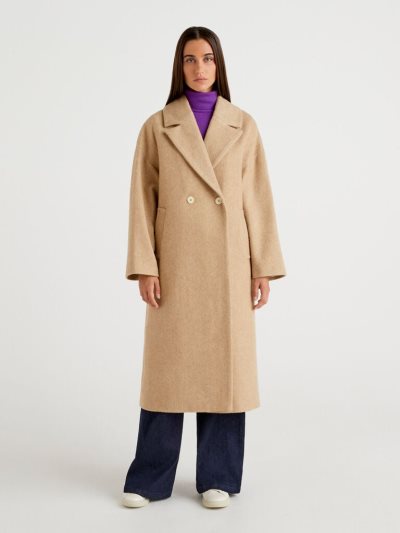 Women's Benetton Long Double-breasted Coats Dove Grey | NZ312428