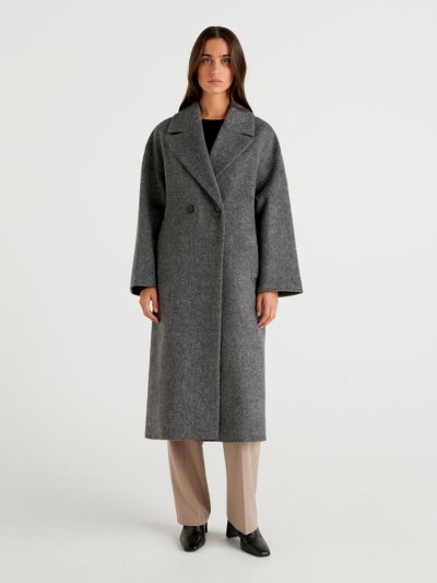 Women's Benetton Long Double-breasted Coats Dark Grey | NZ583444