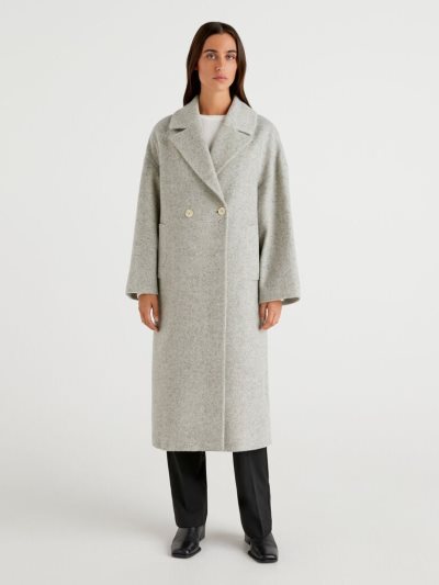 Women's Benetton Long Double-breasted Coats Grey | NZ948352