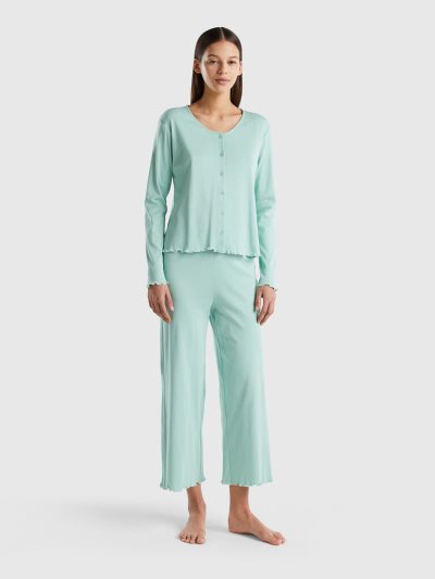 Women's Benetton Long Fiber Cotton Matching Sets Green | NZ217358