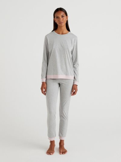 Women's Benetton Long Fiber Cotton Matching Sets Light Grey | NZ504156