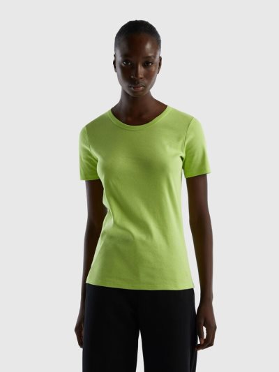 Women's Benetton Long Fiber Cotton Short Sleeve T-shirts Neon Green | NZ099957