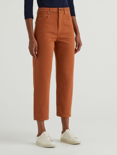 Women's Benetton Long Mom Fit Trousers Burnt | NZ227094