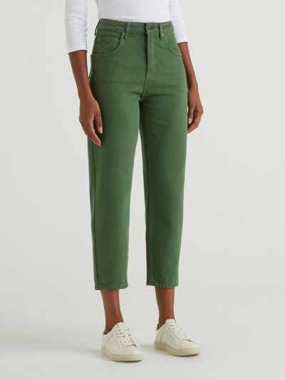 Women's Benetton Long Mom Fit Trousers Military Green | NZ273441