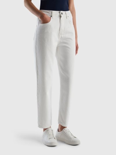 Women's Benetton Long Mom Fit Trousers White | NZ612440