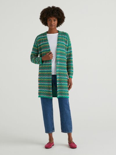 Women's Benetton Long Multicolored Cardigan Green | NZ164377