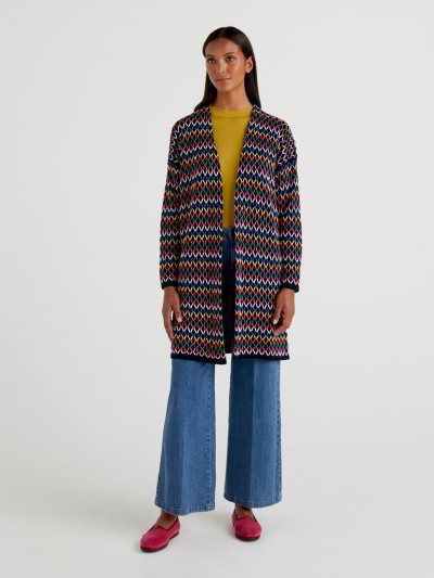 Women's Benetton Long Multicolored Cardigan Dark Blue | NZ686502
