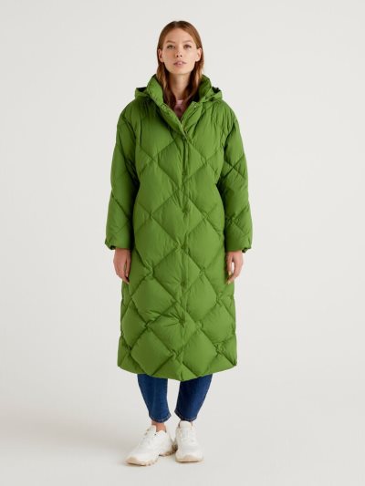 Women's Benetton Long Puffer Recycled Feathers Jackets Olive Green | NZ820557