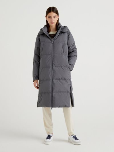 Women's Benetton Long Puffer Removable Sleeves Jackets Dark Grey | NZ145900