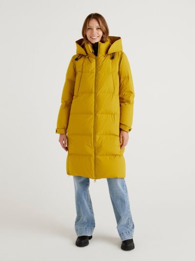Women's Benetton Long Puffer Removable Sleeves Jackets Yellow | NZ377522