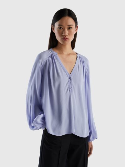 Women's Benetton Long Sleeve 100% Viscose Blouse Lavender | NZ467590