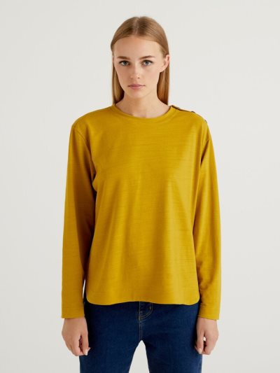 Women's Benetton Long Sleeve Buttons T Shirts Yellow | NZ233238
