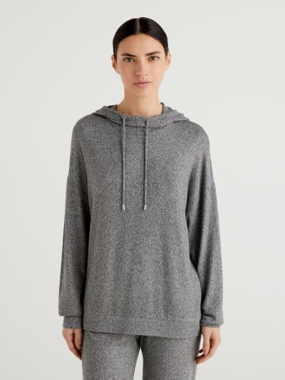 Women's Benetton Long Sleeve Hood T Shirts Silver | NZ156284