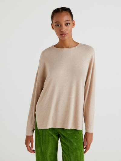 Women's Benetton Long Sleeve Stretch Viscose T Shirts Light Grey | NZ498433