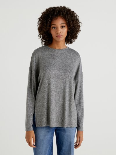 Women's Benetton Long Sleeve Stretch Viscose T Shirts Silver | NZ805528