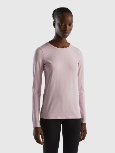 Women's Benetton Long Sleeve Super Stretch T Shirts Lilac | NZ810587