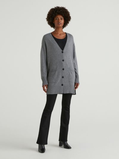 Women's Benetton Long Slits Cardigan Dark Grey | NZ697813