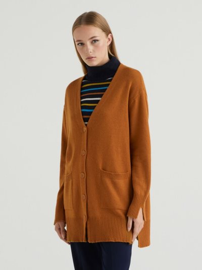Women's Benetton Long Slits Cardigan Orange | NZ293576