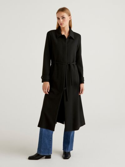 Women's Benetton Long Unlined Duster Coats Black | NZ816468
