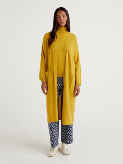 Women's Benetton Long Wool Blend Cardigan Yellow | NZ906375