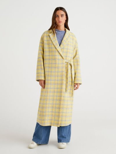 Women's Benetton Longline Check Coats Multi-color | NZ479424