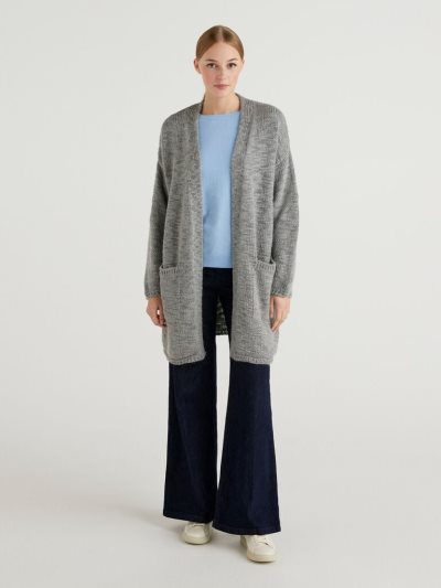Women's Benetton Maxi Wool And Alpaca Blend Cardigan Dark Grey | NZ399339