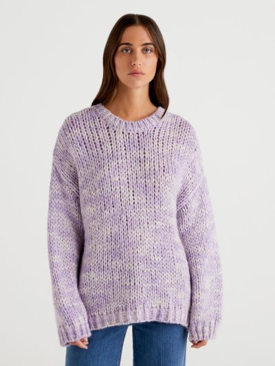 Women's Benetton Maxi Wool Blend Oversized Sweaters Lilac | NZ098744