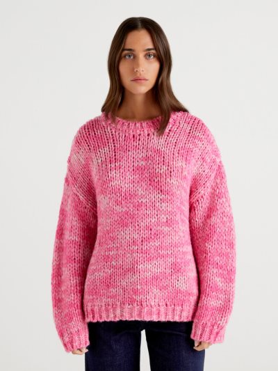 Women's Benetton Maxi Wool Blend Oversized Sweaters Pink | NZ397679