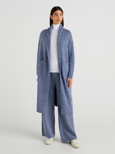 Women's Benetton Midi Bouclé Wool Blend Cardigan Light Blue | NZ267836
