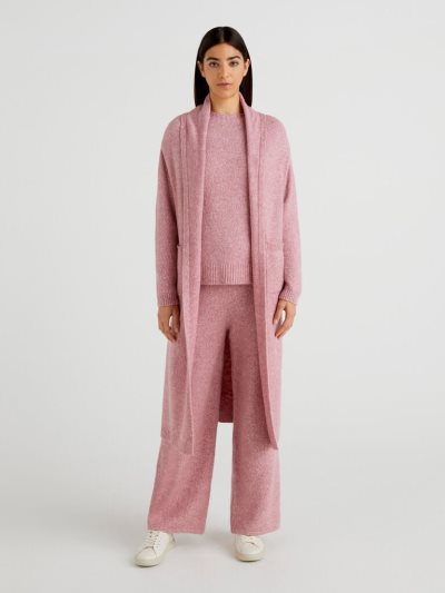 Women's Benetton Midi Bouclé Wool Blend Cardigan Pink | NZ847614
