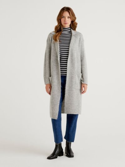 Women's Benetton Midi Mohair Blend Coats Grey | NZ344799