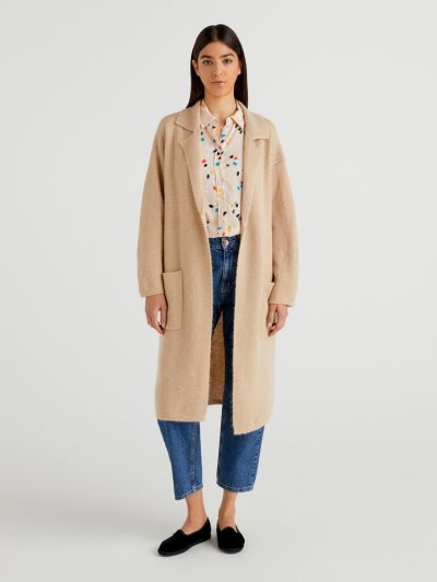 Women's Benetton Midi Mohair Blend Coats Beige | NZ563540