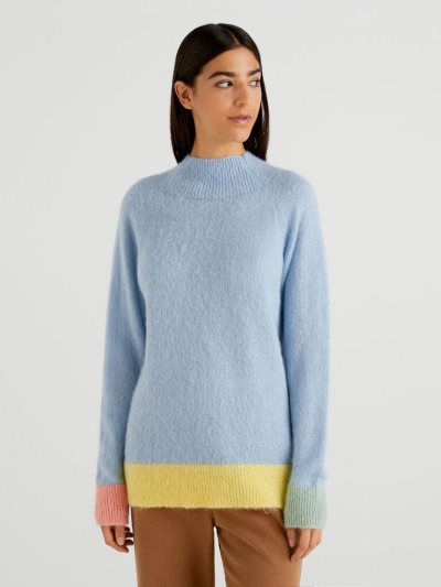Women's Benetton Mohair Blend Turtleneck Sweaters Sky Blue | NZ549569