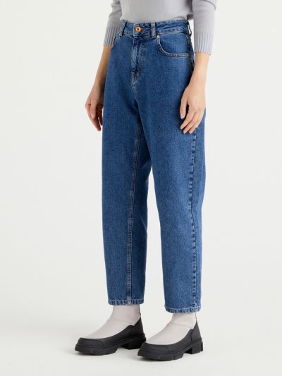Women's Benetton Mom Fit High-waisted Jeans Blue | NZ269621
