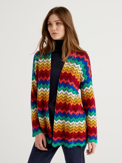 Women's Benetton Multicolor Zig Zag Cardigan Multi-color | NZ638462
