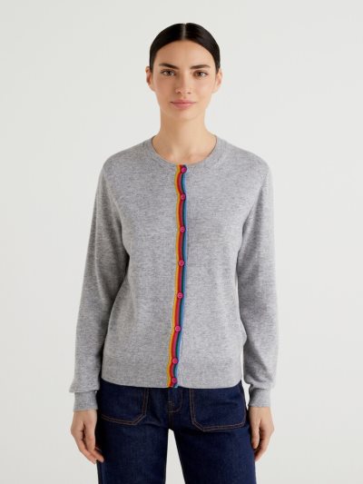 Women's Benetton Multicolored Inlay Cardigan Light Grey | NZ464498