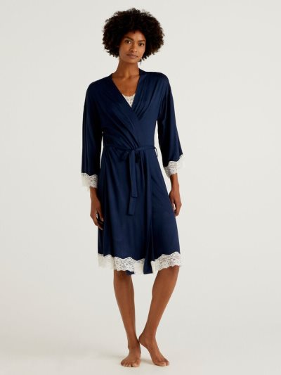Women's Benetton Nightgown Lace Detail Nightshirts Dark Blue | NZ425833