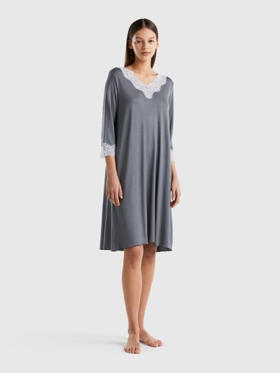 Women's Benetton Nightshirt Lace Details Nightshirts Grey | NZ370667