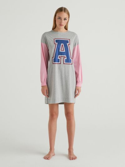 Women's Benetton Nightshirt Long Fiber Cotton Nightshirts Grey | NZ700048