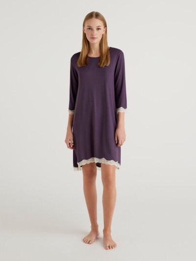 Women's Benetton Nightshirt Sustainable Stretch Viscose Nightshirts Plum | NZ102118