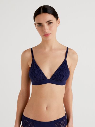 Women's Benetton Open Knit Triangle Bras Dark Blue | NZ688586