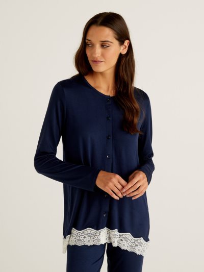 Women's Benetton Open Lace Detail Matching Sets Dark Blue | NZ177738