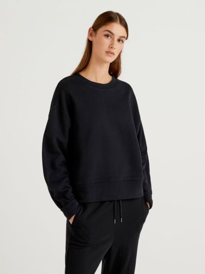 Women's Benetton Oversized 100% Cotton Sweatshirt Black | NZ214476