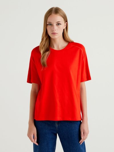 Women's Benetton Oversized 100% Cotton Short Sleeve T-shirts Red | NZ286668