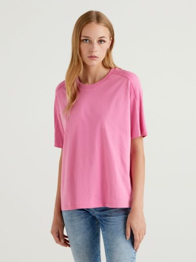 Women's Benetton Oversized 100% Cotton Short Sleeve T-shirts Pink | NZ475104