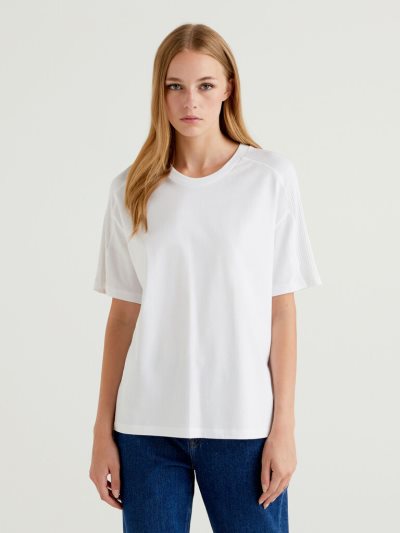 Women's Benetton Oversized 100% Cotton Short Sleeve T-shirts White | NZ722050