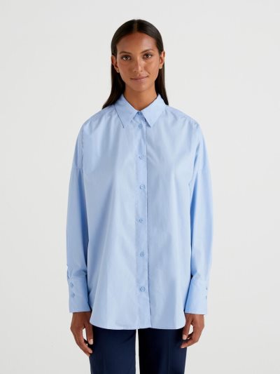 Women's Benetton Oversized Fit 100% Cotton Shirts Light Blue | NZ373459