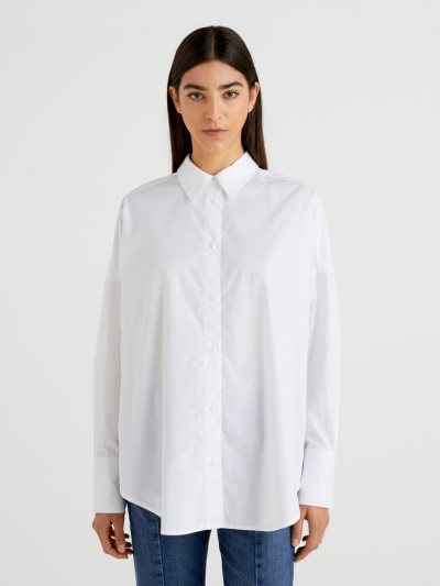 Women's Benetton Oversized Fit 100% Cotton Shirts White | NZ384508