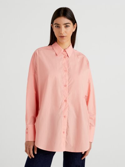 Women's Benetton Oversized Fit 100% Cotton Shirts Pink | NZ652876