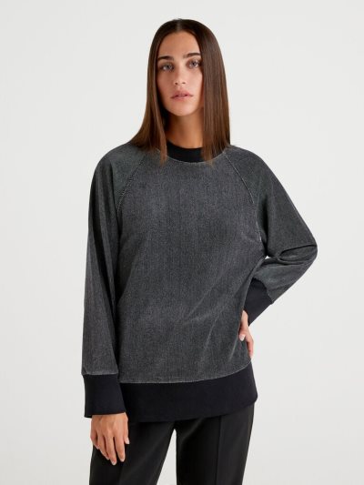 Women's Benetton Oversized Fit Chenille Sweatshirt Black | NZ474916